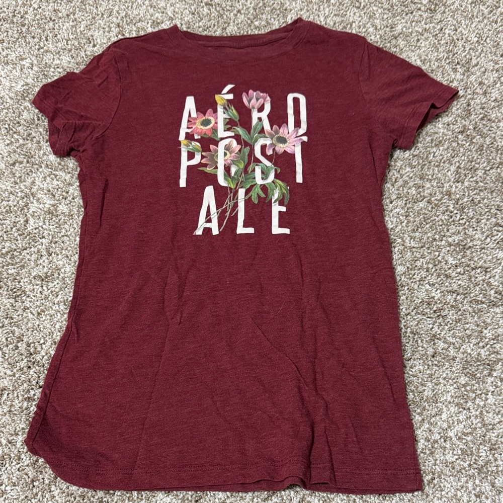 Aeropostale Women's Maroon Floral Graphic Tee
